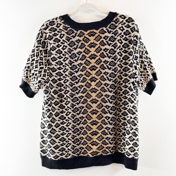 Anthropologie Maeve Ellinor Short Sleeve Leopard Sweater Brown Black XL - Picture 5 of 9